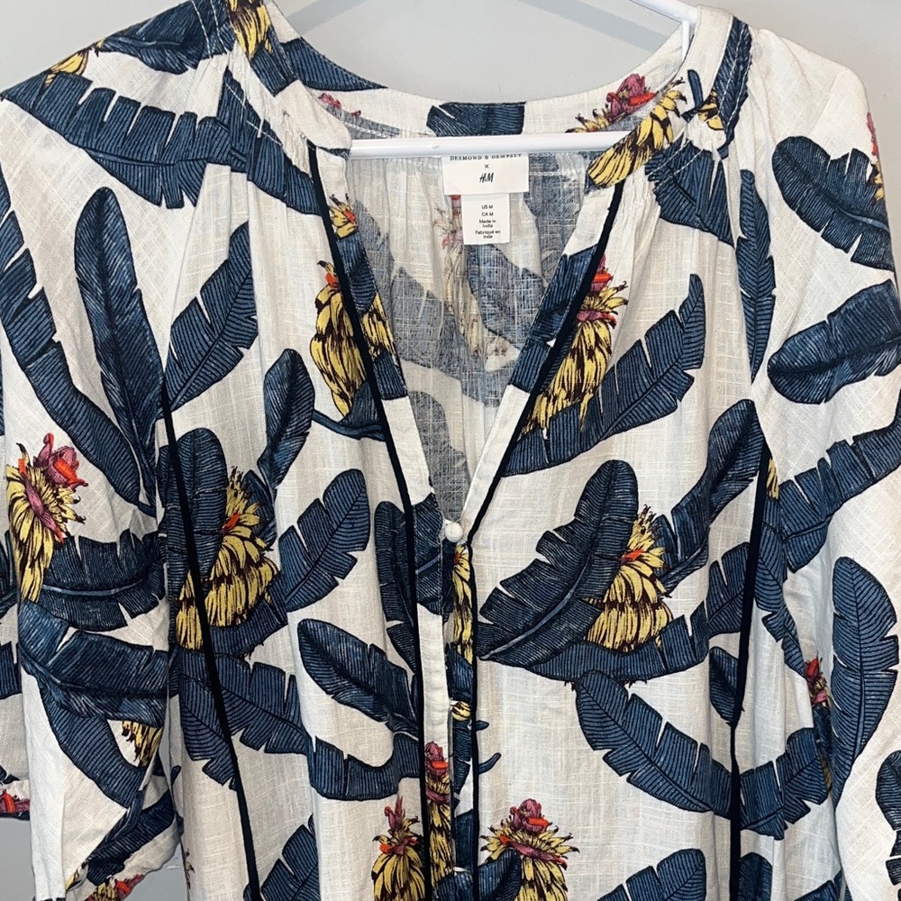 Desmond & Dempsey H&M Tropical White Blue Banana Leaf Dress Women’s Size M NWOT - Picture 5 of 12